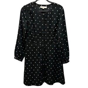 LOFT Womens  Petites Polka Dot Button-Front Dress Size 10P Black & White